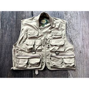 Cabelas Vest Mens Large Khaki Beige Tan Fly Fishing Willow Creek Hunting Zip Up